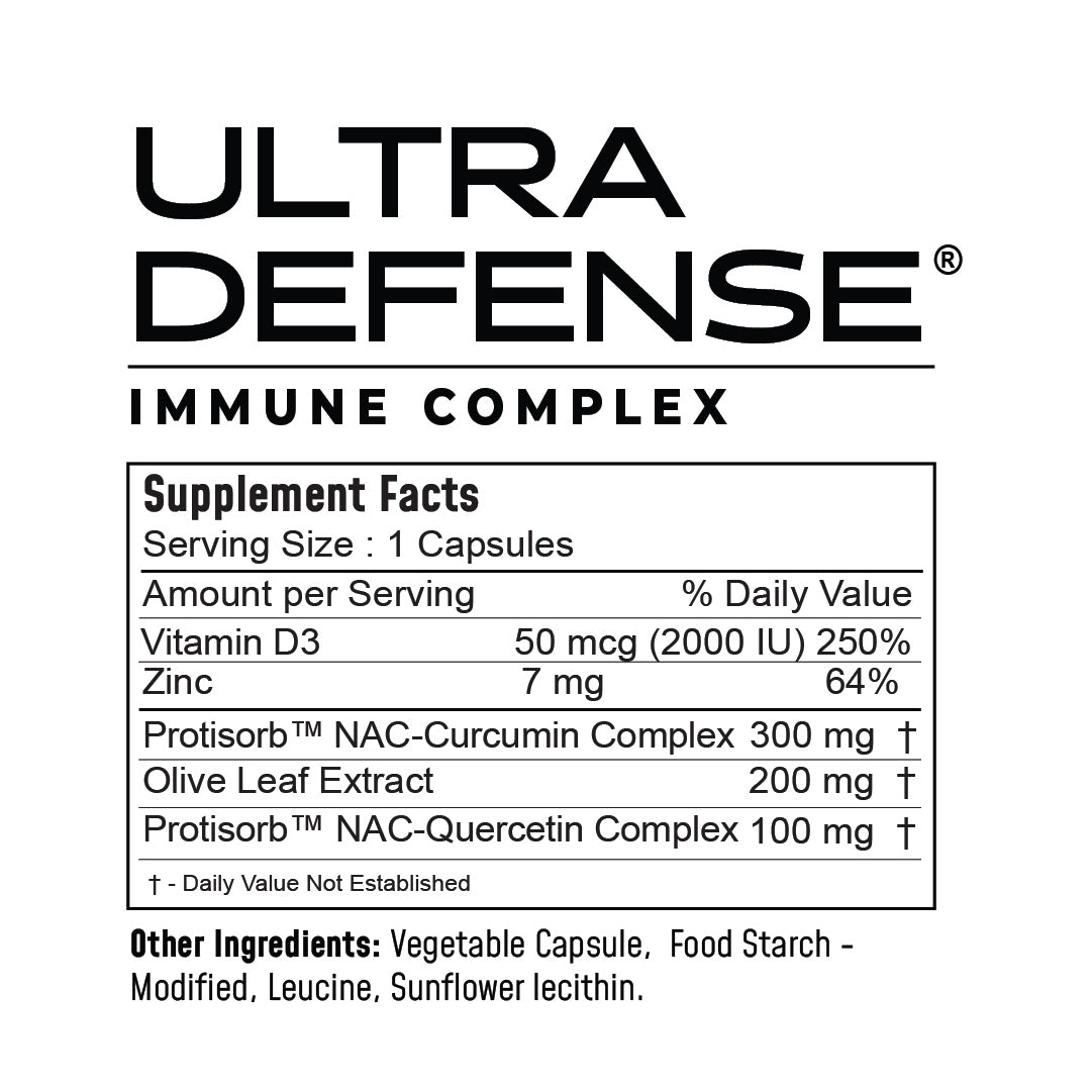 UltraDefense™ Immune Support (Curcumin + NAC + Olive Leaf Extract + Vitamin D3 + Zinc + Quercetin)